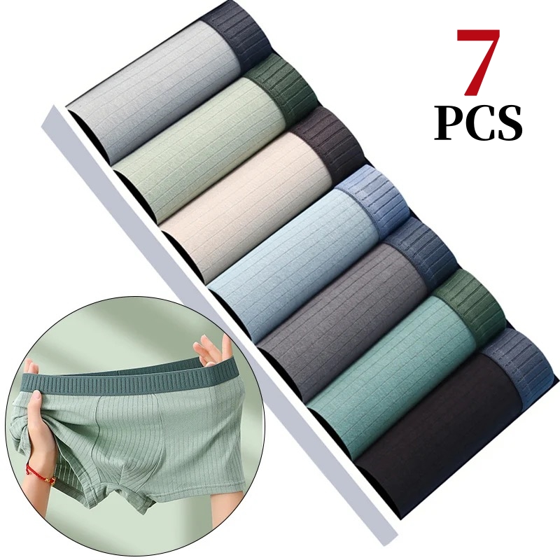 Boxer Brief Pack Cotton - 7 ชิ้น/ล็อตผู้ชายผ้าฝ้ายชุดชั้นในนักมวยกางเกงขาสั้นผ้าฝ้ายBreathableกลางเอวความยืดหยุ่นสูงผู้ชายเซ็กซี่นุ่มกางเกงขาสั้นผู้ชายL-4XL